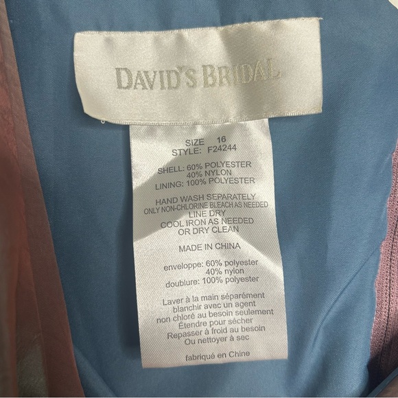 Davids Bridal Size 16 Blue Teal Mauve Iridescent Dress Gown Floor Length Formal - Picture 8 of 11